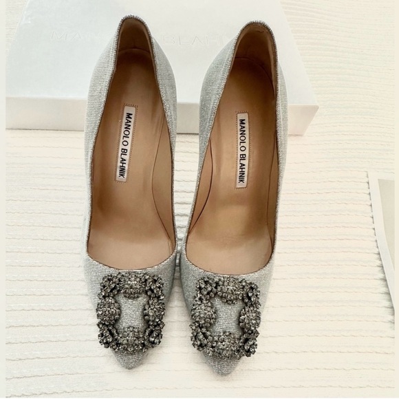 Manolo Blahnik Shoes - Manolo Blahnik Hangisi Silver Glitter Pump